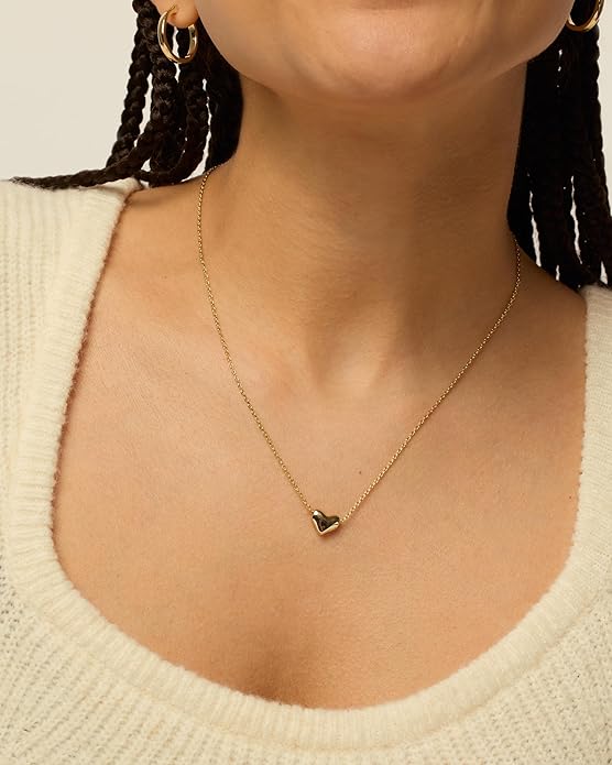 PAVOI 14K Gold Plated Cubic Zirconia Heart Necklace | Cute Dainty Love Pendant Necklaces for Women