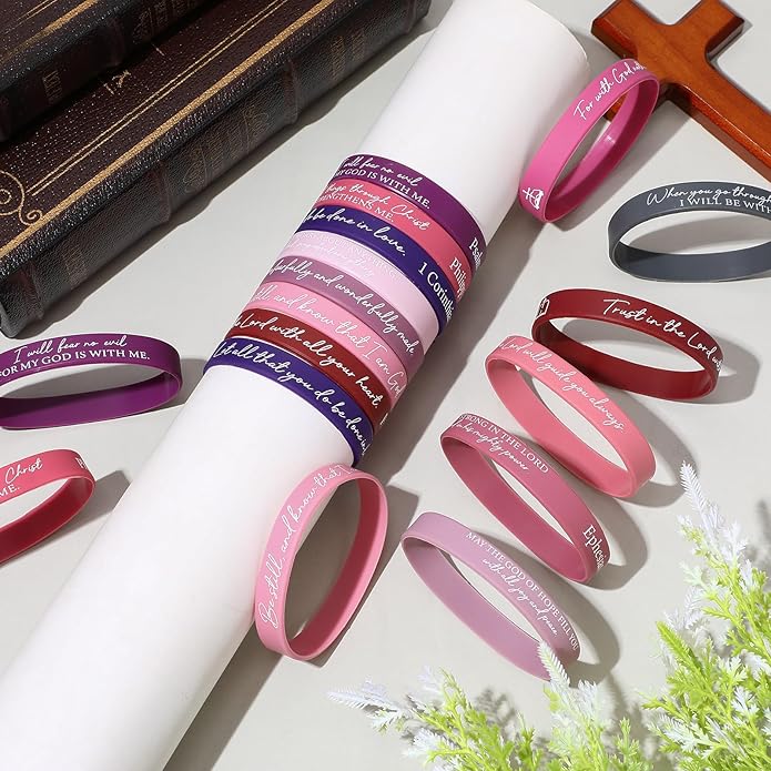 Ecation Bible Verses Bracelets Bulk Scripture Silicone Wristbands Inspirational Motivational Quote Rubber Wristbands Christian Bracelets for Easter Carnival Party Favors
