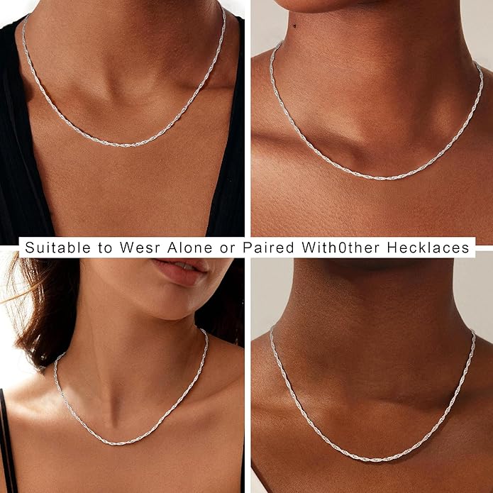 S925 Sterling Silver Wave Chain Necklace for Women - Sterling Silver Wave Chain Necklace Thick Sturdy Colourfast Necklaces Jewelery for Women 16/18/20/22 Inch