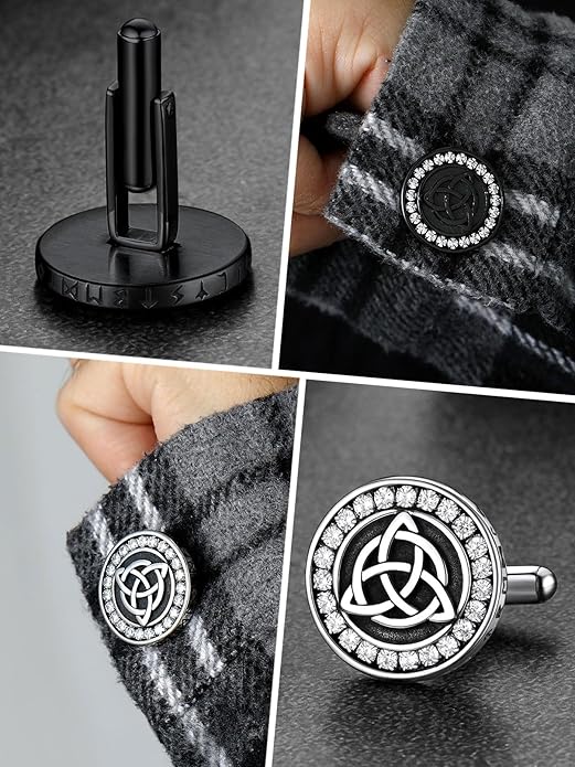 FaithHeart Mens Cufflinks, Norse Viking Tuxedo Shirt Cuff Links, Stainless Steel Cuff Links and Shirt Studs, Gift Box