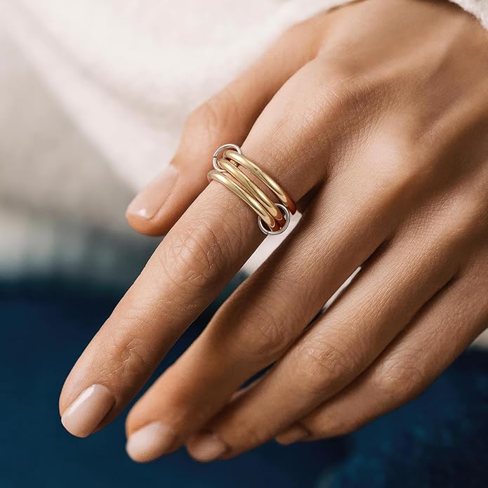 Emibele 14K Gold Plated Stackable Rings for Women, Interlocking Non Tarnish Gold Rings, Silver Dainty Cubic Zirconia Bands, Two-Toned Mixed Metal Stacking Band, Trendy Jewelry Gifts for Women