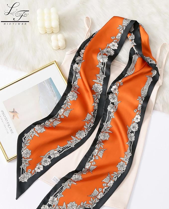 Hioyiwse Head Scarf Hair Neck Scarves For Women Purse Bag Scarfs For Handbags Silky Long Thin Satin Headscarf Fashion