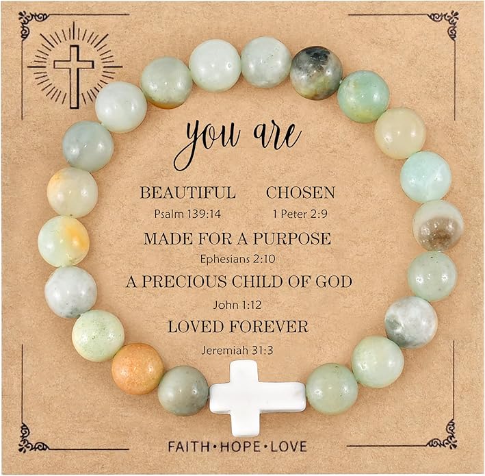 VIBILIA Cross Beaded Bracelets for Women, Inspirational Natural Heart Religious Bracelets for Women, Birthday Christian Gifts for Women on Thanksgiving Christmas Gifts