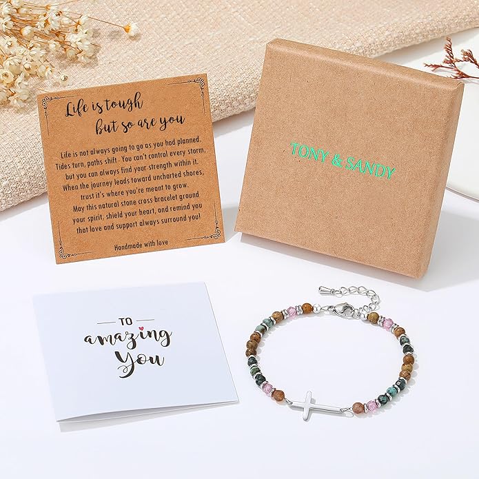 TONY & SANDY Christian Cross Bracelet for Women, Stocking Stuffers for Women, Confirmation Baptism Easter Gifts, Unique Gift for Friends Daughter Mom Sister in Christ on Birthday Christmas