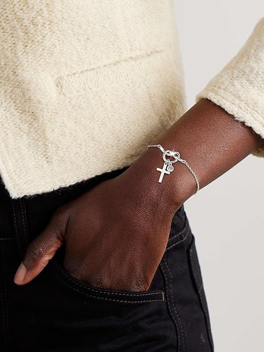 Moodear Christmas Gifts Sotcking Stuffers, Dainty 925 Sterling Silver/14k Gold Plated CZ Cross Bracelet Layered Snake Pearl Chain Knot Bracelets for Women Trendy Religious Christian Jewelry