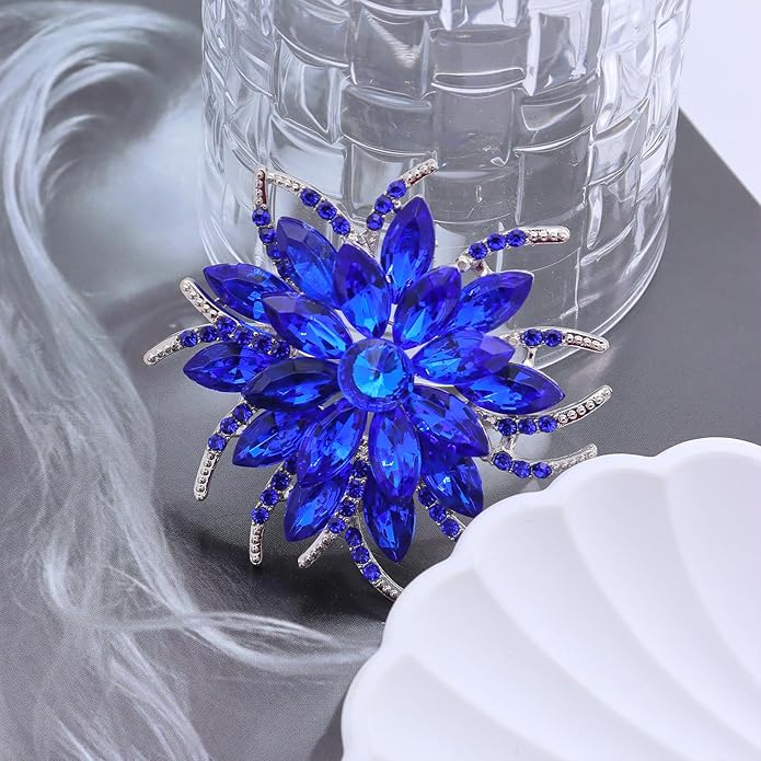 Rhinestone Large Flower Brooches Pins for Women Fashion Sparkly Crystal Sunflower Statement Brooch Unique Wedding Party Suit Dress Jewelry Accessories