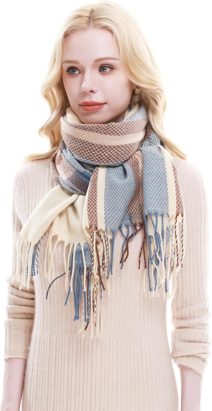 RIIQIICHY Plaid Scarf for Women Fall Winter Pashmina Scarves Wraps for Cold Weather Warm Large