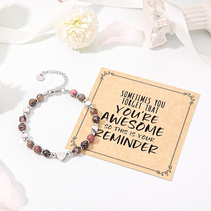 Desimtion Healing Natural Stone Bracelets for Women Girls, Sometimes You Forget You're Awesome -Christmas Gifts for Women Teen Girls, Best Friend Birthday Gifts for Women Friendship Bracelets