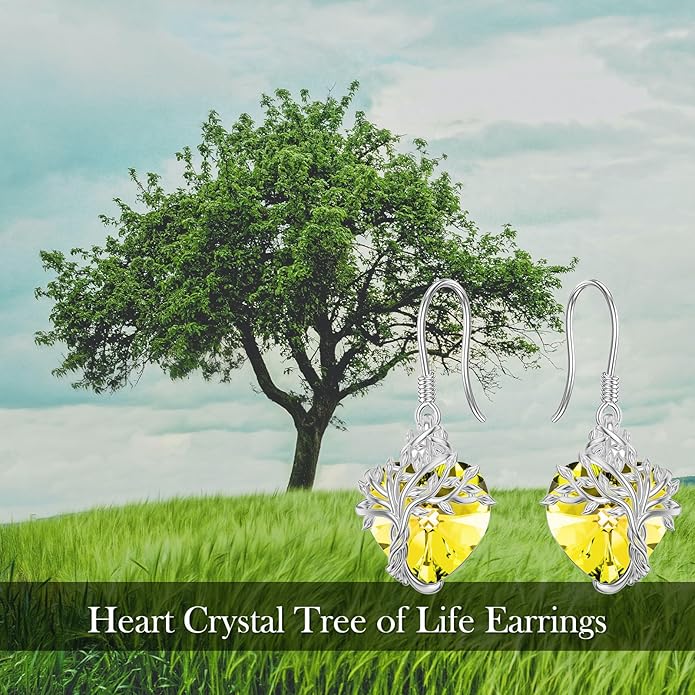 TOUPOP Tree of Life Earrings 925 Sterling Silver Family Tree Dangle Drop Earrings Crystal Jewelry Birthday Christmas Gifts for Women Her