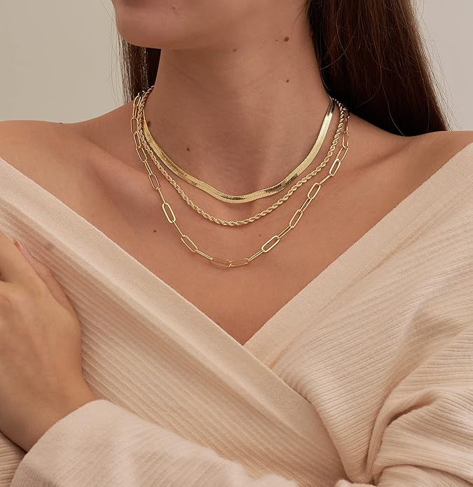 CHESKY 14K Gold/Silver Plated Snake Chain Necklace Herringbone Necklace Gold Choker Necklaces for Women Gifts Jewelry 1.5/3/5MM(W) 14"/16"(L)