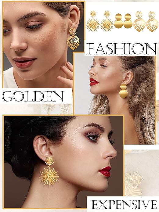 Glenmal 6 Pair Gold Statement Earrings for Women Large Gold Geometric Earrings Woven Twisted Leaf Earring Jewelry Gift