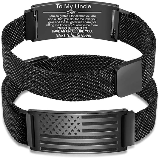 Bracelet for Men/Husband/Uncle/Bonus Dad/New Dad/Papa/Stepdad,American Flag Bracelet Fathers Day Valentines Christmas Jewelry Gifts,Adjustable Size