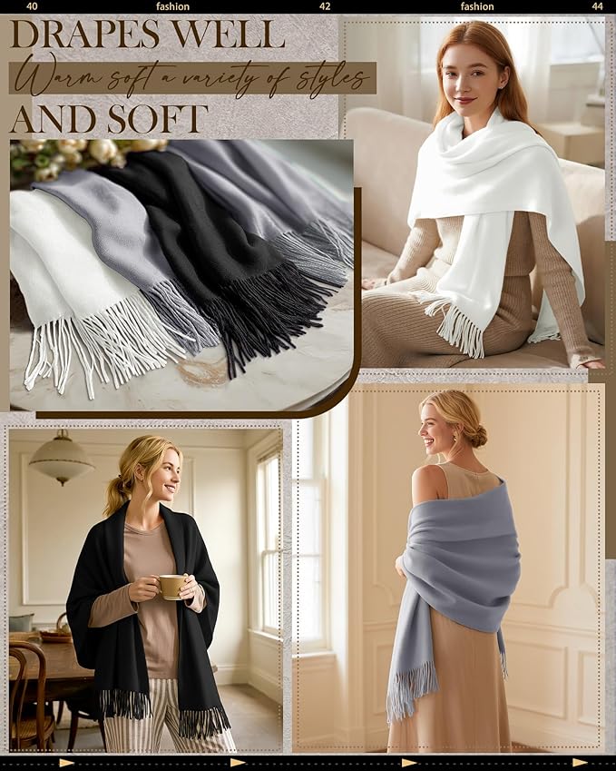Oakgarden 3 Pack Winter Scarf for Women Pashmina Scarves Shawl Wraps Bridesmaid Gifts for Evening Dresses