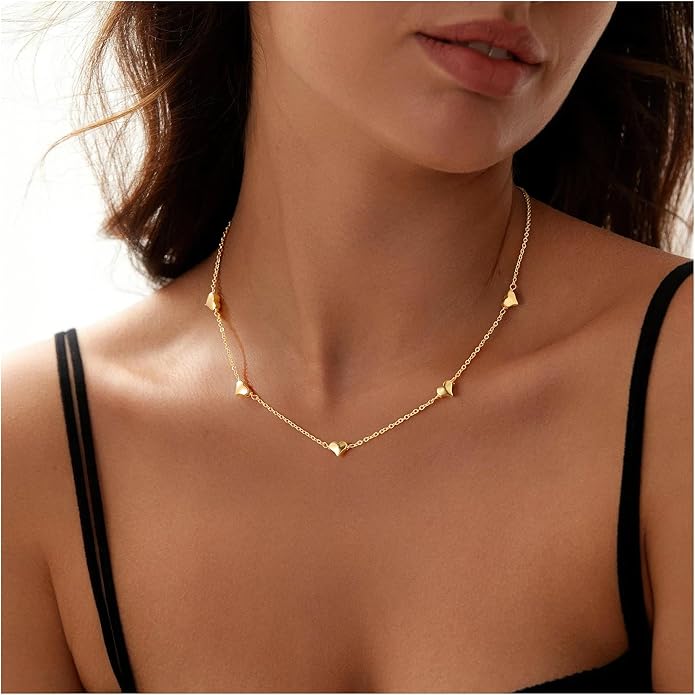 Yoosteel Dainty Gold-plated Clover Pearl Heart Butterfly Star flower Choker Necklace for Women - 14K Gold Plated Cubic Zirconia Pendant Station Necklaces for Women Teens Trendy Prom Jewelry Gifts