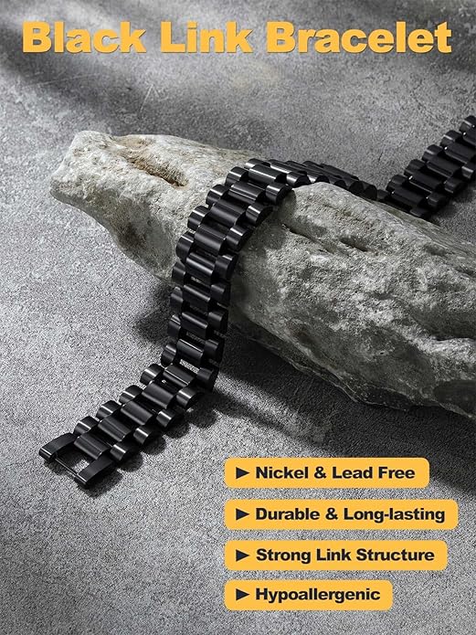 U7 Link Bracelets for Men, Cuban Link/Rope/Watch Band Solid Bracelet, Silver Black Gold Color Wrist Bracelet 3/6/9/12/15mm Width, 6.5/7.5/8.3 Inch Length, Hand Chain Jewelry for Mens Women