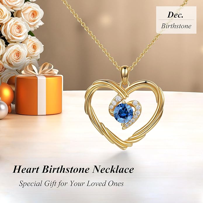 G&GEMSJEW 18K Gold Heart Birthstone Necklaces for Women, S925 Sterling Silver Jewelry Birthday Gifts for Women Wife Girlfriend Mom, Anniversary Christmas Valentines Gifts