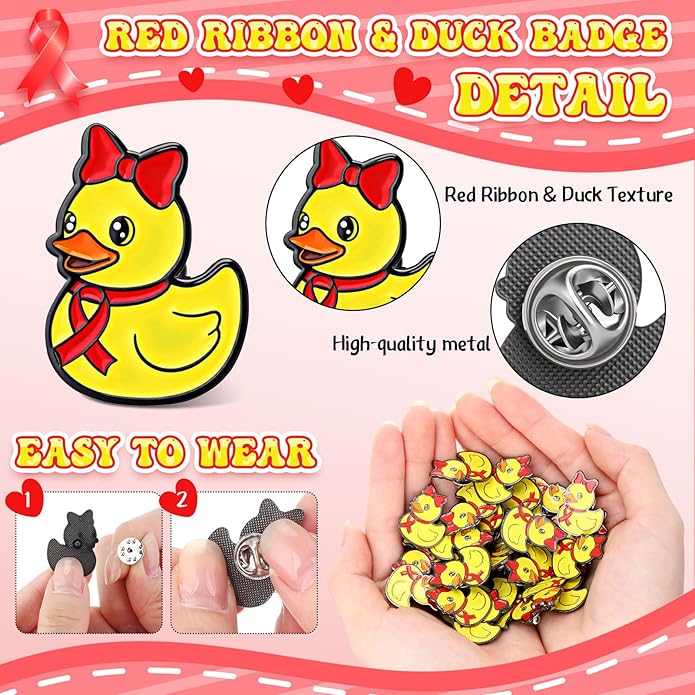 Tondiamo Red Ribbon Pins Bulk Heart Awareness Lapel Pins Heart Disease Brooches Hiv Aids Awareness Brooches for Doctors Charity Fundraising Red Ribbon Week Supplies