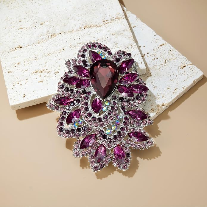 YOQUCOL Cubic Zirconia Big Brooch Pin for Women Badge Flower Lapel Large Pin Scarves Shawl Clip Clothes Decoration