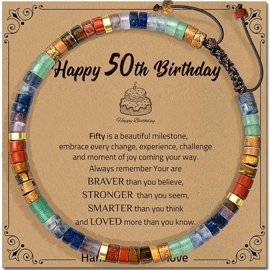 30th 40th 50th 60th 70th 80th Birthday Gifts for Women, Natural Stone Bracelet Birthday Gifts for Mom Daughter Grandma Sister Friends Coworker
