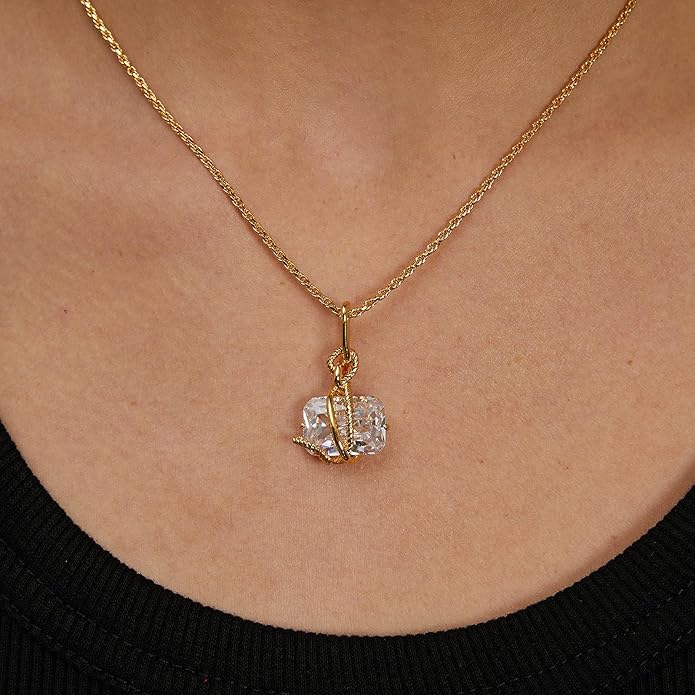 Milan Chiva Gold Pendant Necklace for Women 14K Dainty Cubic Zirconia GemStone Statement Chain Jewelry