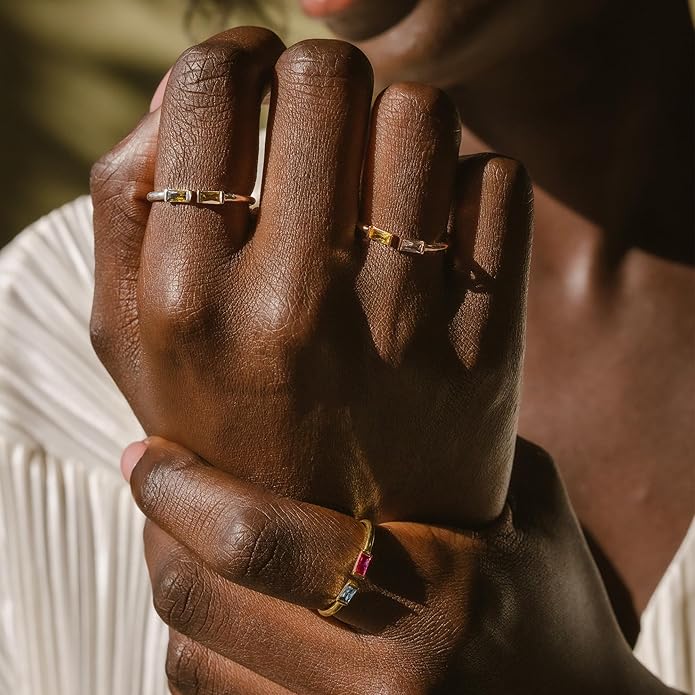JSJOY Birthstone Rings for Women Dainty Emerald Blue Ring Birthday Gifts for Mom Her Gemstones CZ Ring for Teens Gold Rings That Don't Tarnish Adjustable Ring Jewelry Gifts
