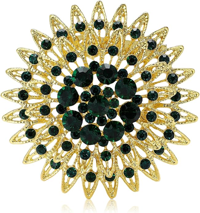Vintage Rhinestone Round Flower Brooch Pin for Women,Sparkling Floral Lapel Pins Fashion Crystal Cluster Brooches Elegant Dress Accessories Christmas Wedding Jewelry