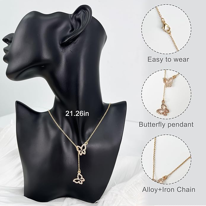 Irregular Y2k Long Y-shaped Necklace with Zircon Inlaid Sparkling Brick Tassel Pendant Double-Layer Chain High-end Fashion Accessory Women's
