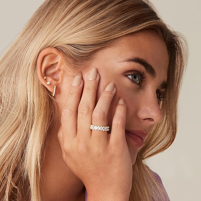 PAVOI 14K Gold Plated Rings - Oval Cubic Zirconia Love Ring and Eternity Ring - 5mm Stackable for Women