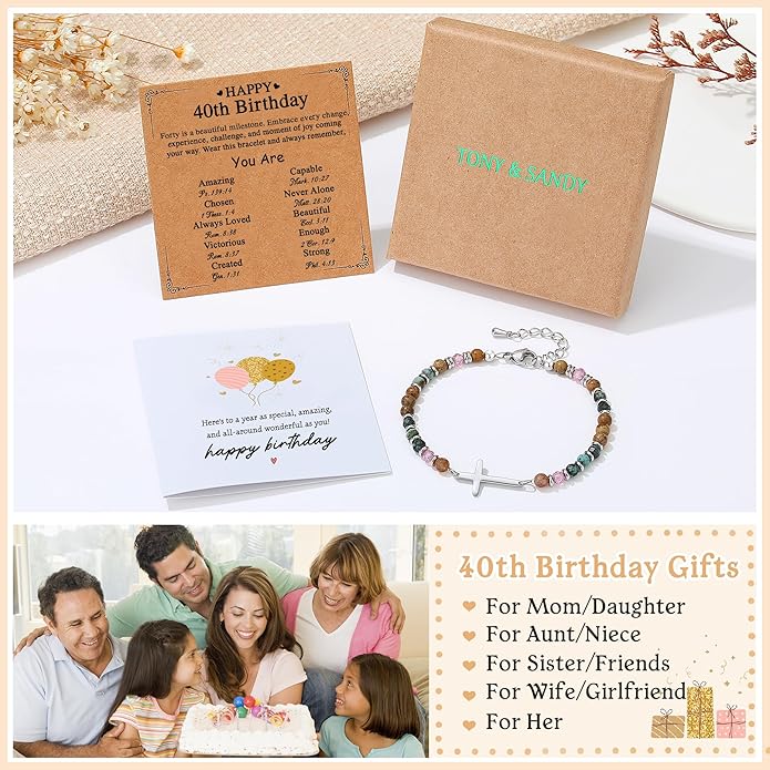 TONY & SANDY Christian Cross Bracelet for Women, Stocking Stuffers for Women, Confirmation Baptism Easter Gifts, Unique Gift for Friends Daughter Mom Sister in Christ on Birthday Christmas
