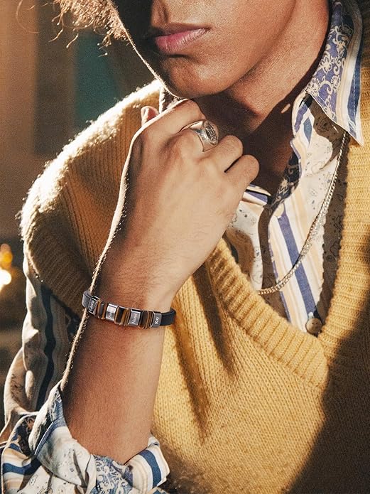 Leather Beads Bracelet Personalized Custom Bracelets for Men Leather Engraved Tiger Eye Initial Beacelet Gift for Husband Dad Mens Jewelry Gifts Valentines Christmas Birthday Fathers Day