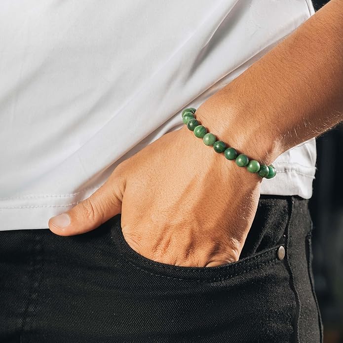 RTZN Jade Bracelet for Men – Premium Artisan Handcrafted Authentic Dark Green Jade Bracelet – 8MM Beaded Stone Mens Jade Bracelets