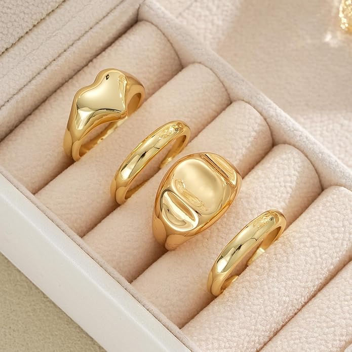 YEEZII Chunky Gold Rings for Women Non Tarnish, 18K Gold Plated Stackable Thumb Ring, Statement Women Rings Set