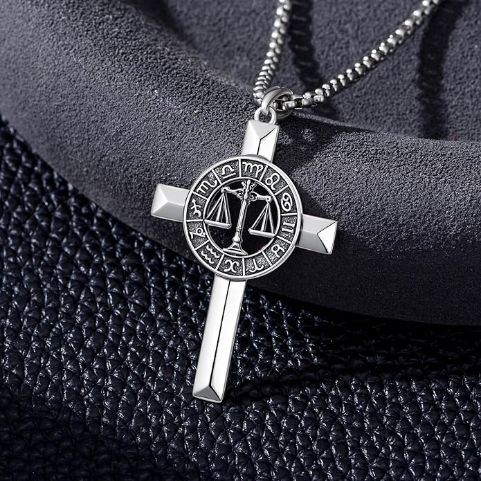 MEIDERBO Cross Zodiac Necklace 925 Sterling Silver 12 Constellation Horoscope Astrology Pendant Necklace Zodiac Sign Jewelry Gifts for Men Women