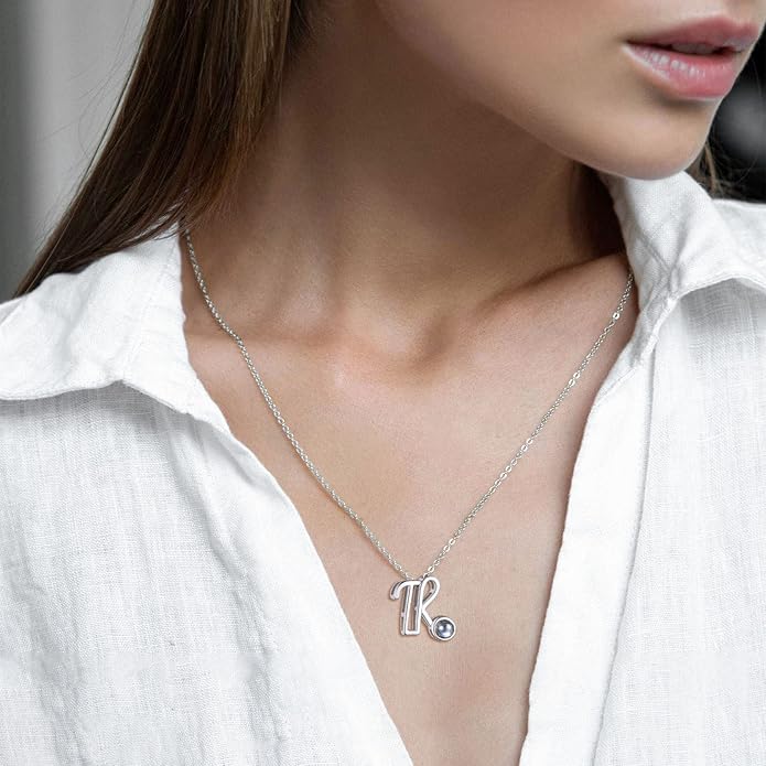 Custom4U Personalized Initial Picture Necklace for Women, Projection Necklace with Picture Inside, Gold/Silver Letter Pendant Necklace, Custom Photo Gifts for Mom Wife Birthday Valentines