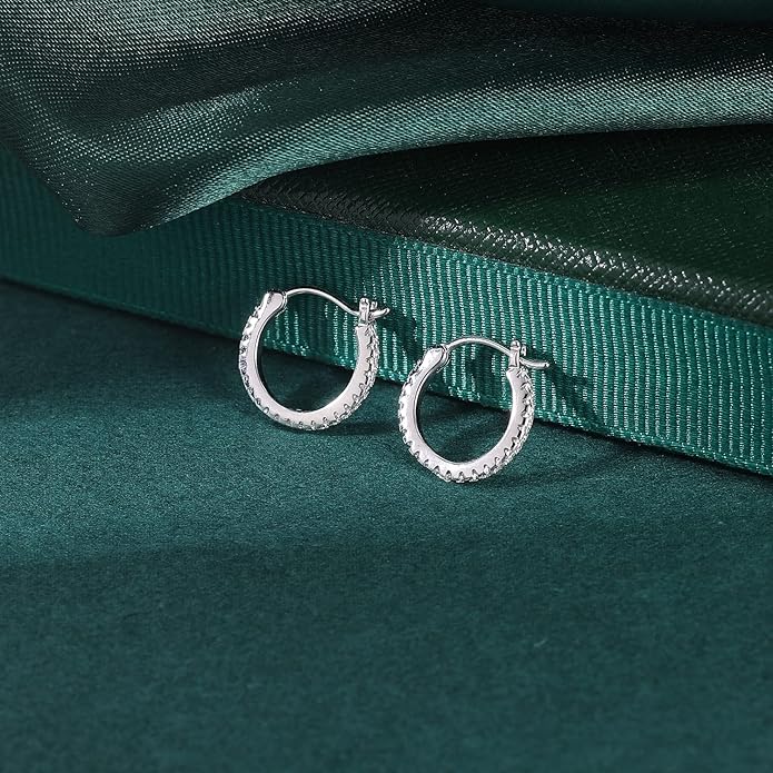 AoedeJ 925 Sterling Silver Hoop Earrings, High Polished Round Tiny Click-Top Hoop Earrings, Small Clasp Hoop Piercing Earrings