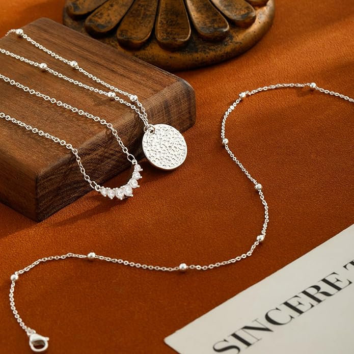 BBV Layered Gold Necklaces for Women Stackable Dainty 14K Gold Plated Silver Chain Necklace Layering Cute Fashion Pendant Choker Necklaces Trendy Jewelry Set Gifts for Women