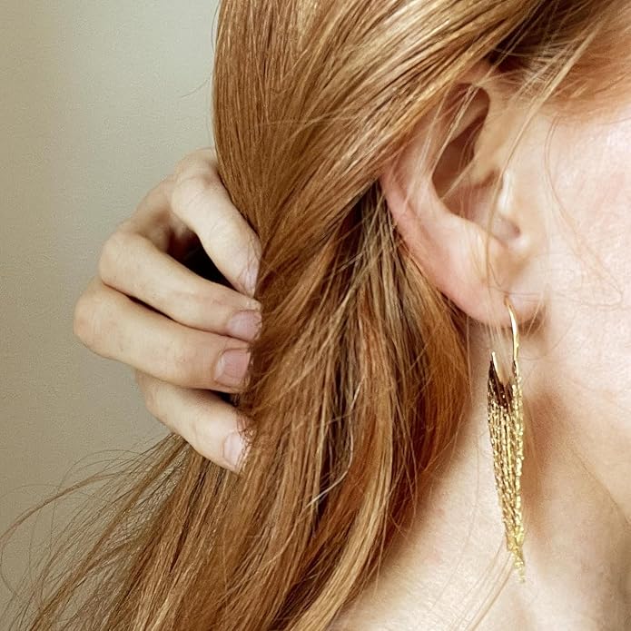 Gold Earrings for Women, 14K Gold Plated Tassel Dangle Earrings for Women Trendy Hypoallergenic Long Chain Earring Dainty Pearl Drop Earrings Elegant Wedding Earring Fashion Jewelry for Womens
