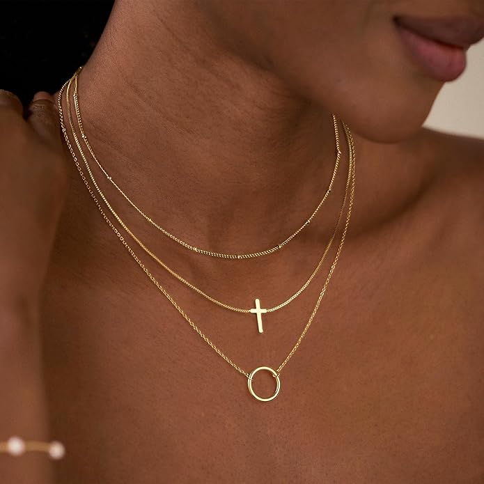 VIROMY Gold Cross Necklace for Women - Dainty Diamond Cross Pendant Necklaces Non Tarnish Waterproof Necklace Simple Choker Minimalist Jewelry