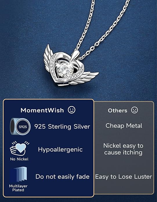 MomentWish Necklace for Women, Sparkling Gift for Her, 1Carat Moissanite Heart Pendent for Her, 925 Sterling Silver Dance Necklace for Anniversary Christmas Valentines