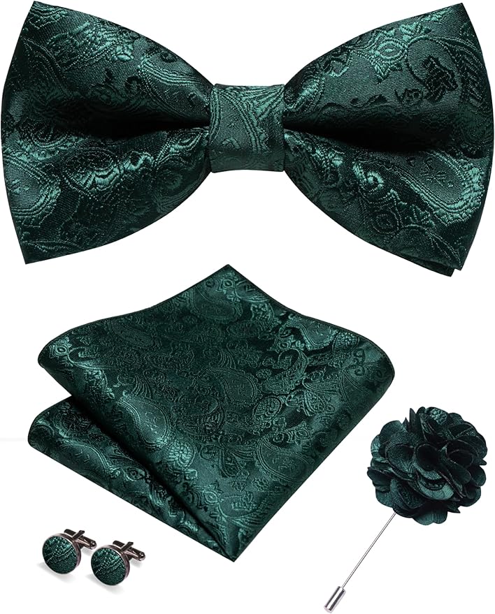 JEMYGINS Paisley Pre-tied Bow Tie and Pocket Square Cufflinks Lapel Pin Sets for Men 4PCS