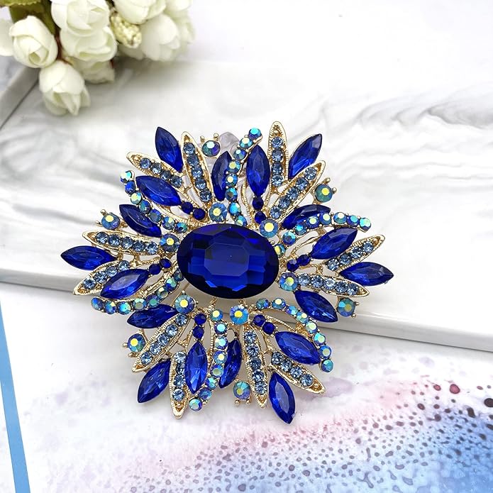 YOQUCOL Sunflower Shape Crystal Big Large Heavy Brooch Pin Rhinestone Scarf Decoration Corsage Cloth Pin for Women Girls