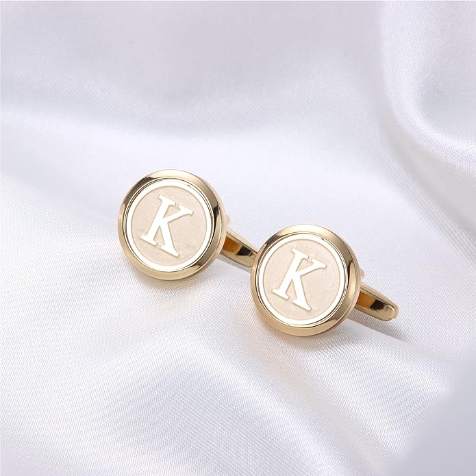 LOYALLOOK Initial Gold Cufflinks for Men Gold Cuff Links Personalized Copper CuffLinks Letter Cufflinks Gift for Groom Husband Father