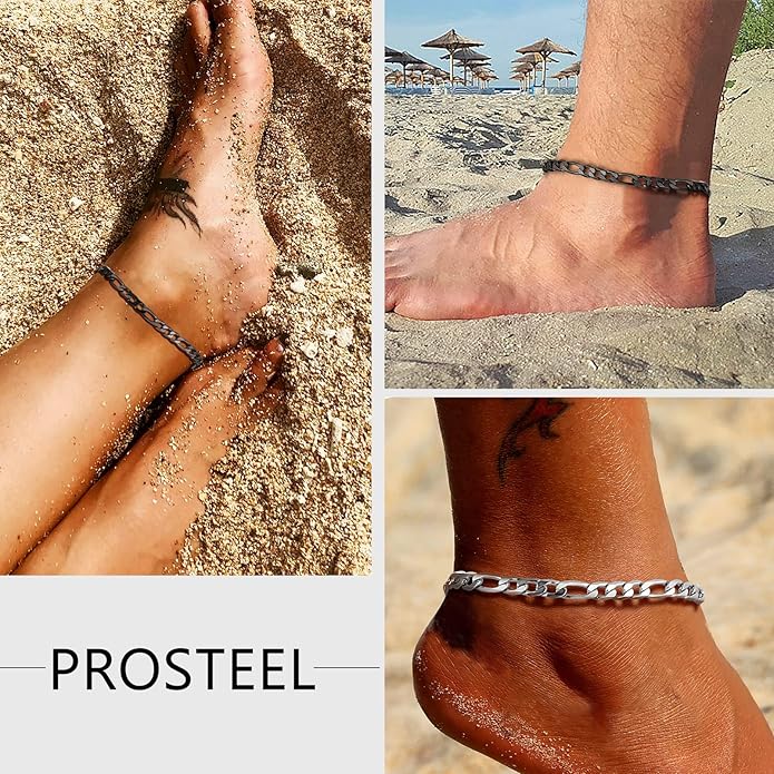 PROSTEEL Stainless Steel Chain Anklets for Women, Silver/Gold Tone, Ankle Bracelets Hypoallergenic, 8-10.5 Inch Adjustable, Come with Box