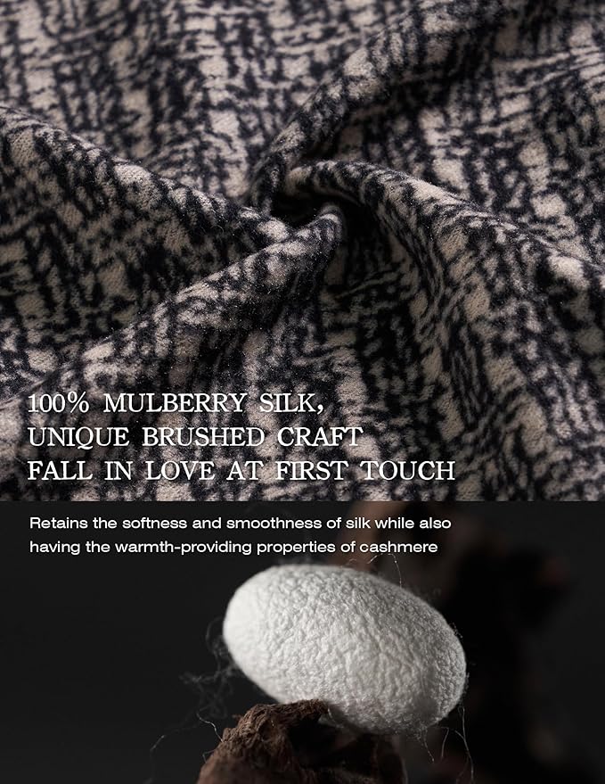 ZHE JIN Luxurious Silk Scarf Shawl Wraps for Women, Warm Scarves Winter Gift, 100% Brushed Mulberry Silk