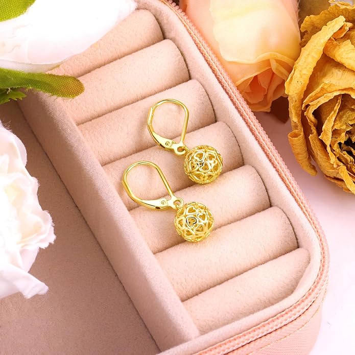 925 Sterling Silver 14K Gold French Style Leverback Earrings, Heart Dangle Drop Earrings for Women Hypoallergenic Jewelry