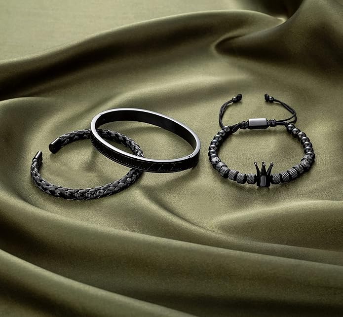 WFYOU 3PCS Stainless Steel Bracelets for Men Gold Roman Numeral Bangle Bracelet Twisted Cable Bracelet Adjustable Cuff Bracelet Mens Luxury Jewelry Bracelets Gifts