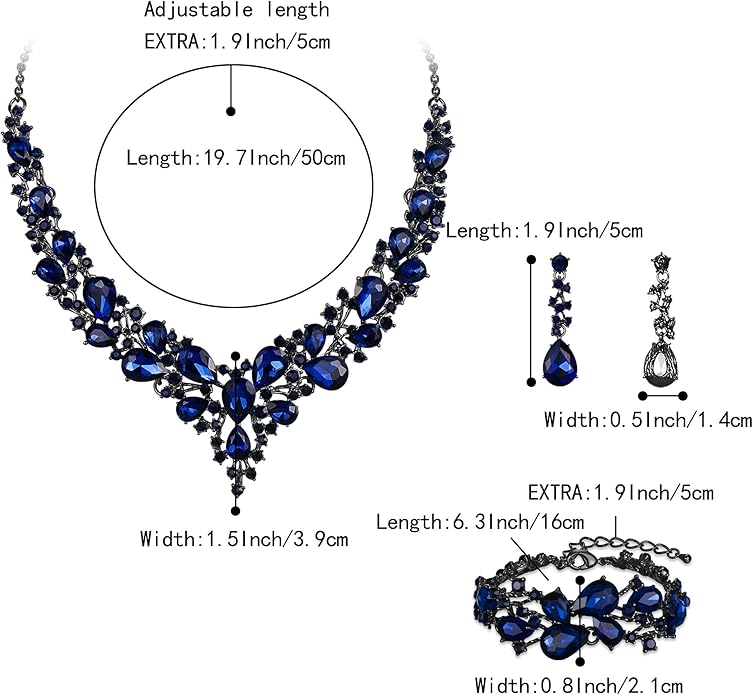 BriLove Wedding Bridal Jewelery for Women Austrian Crystal Teardrop Cluster Statement Necklace Dangle Earrings Link Bracelet Set