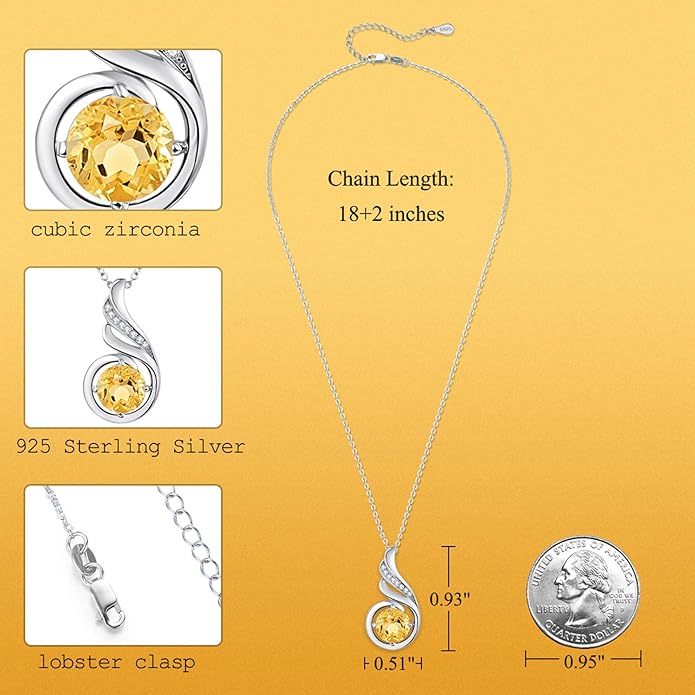 TANGPOET Birthstone Gemstone Necklaces for Women 925 Sterling Silver Dainty Pendant Jewelry Valentines Mothers Day Christmas Birthday Gifts for Mom Girlfriend Wife Daughter