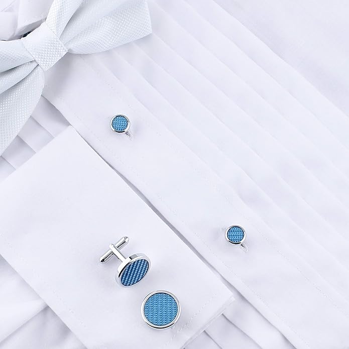 HAWSON Cufflinks and Studs for Men-Fashion Men Vintage Enamel Carbon Fiber Tuxedo Shirt Cufflinks and Studs Set for Regular Wedding Business Accessories