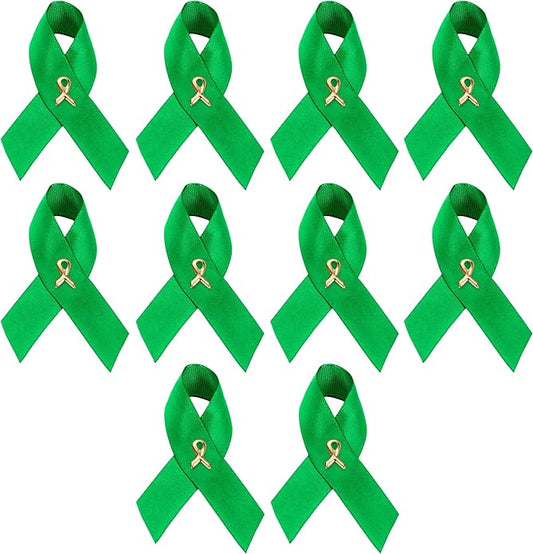 Green Ribbon Awareness Pins - Wholesale Pack Pins for Cerebral Palsy, Glaucoma, Mental Health, Bipolar Disorder, Organ Donation, Liver Cancer- Perfect for Gift-Giving and Fundraising
